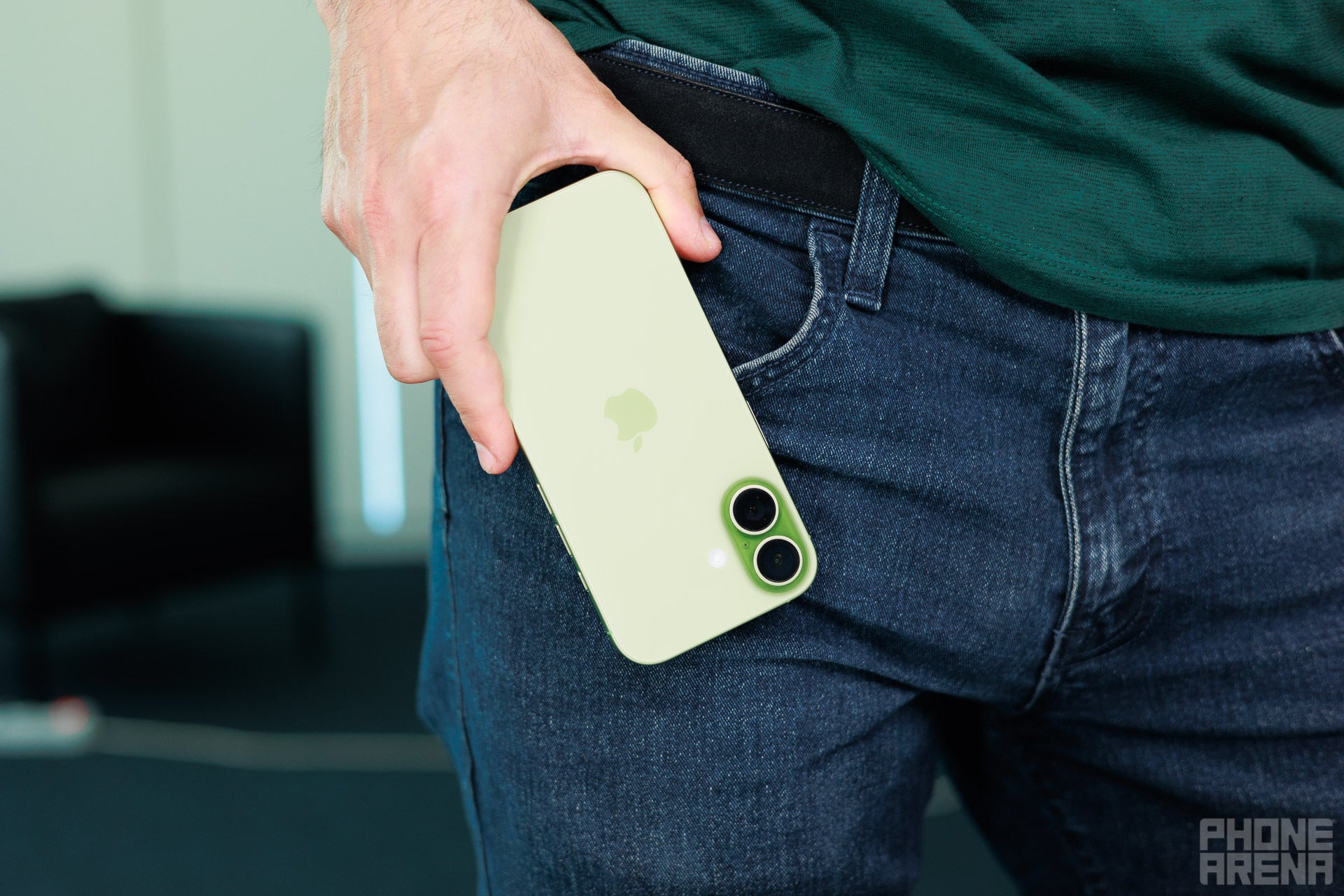 The standard iPhone 17 and pockets. | Image by PhoneArena - iPhone 17e Size Guide: Is a 6.1-inch phone big enough in 2026?