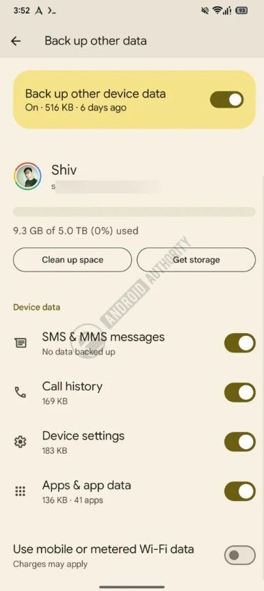 Individual toggles for each type of data.
