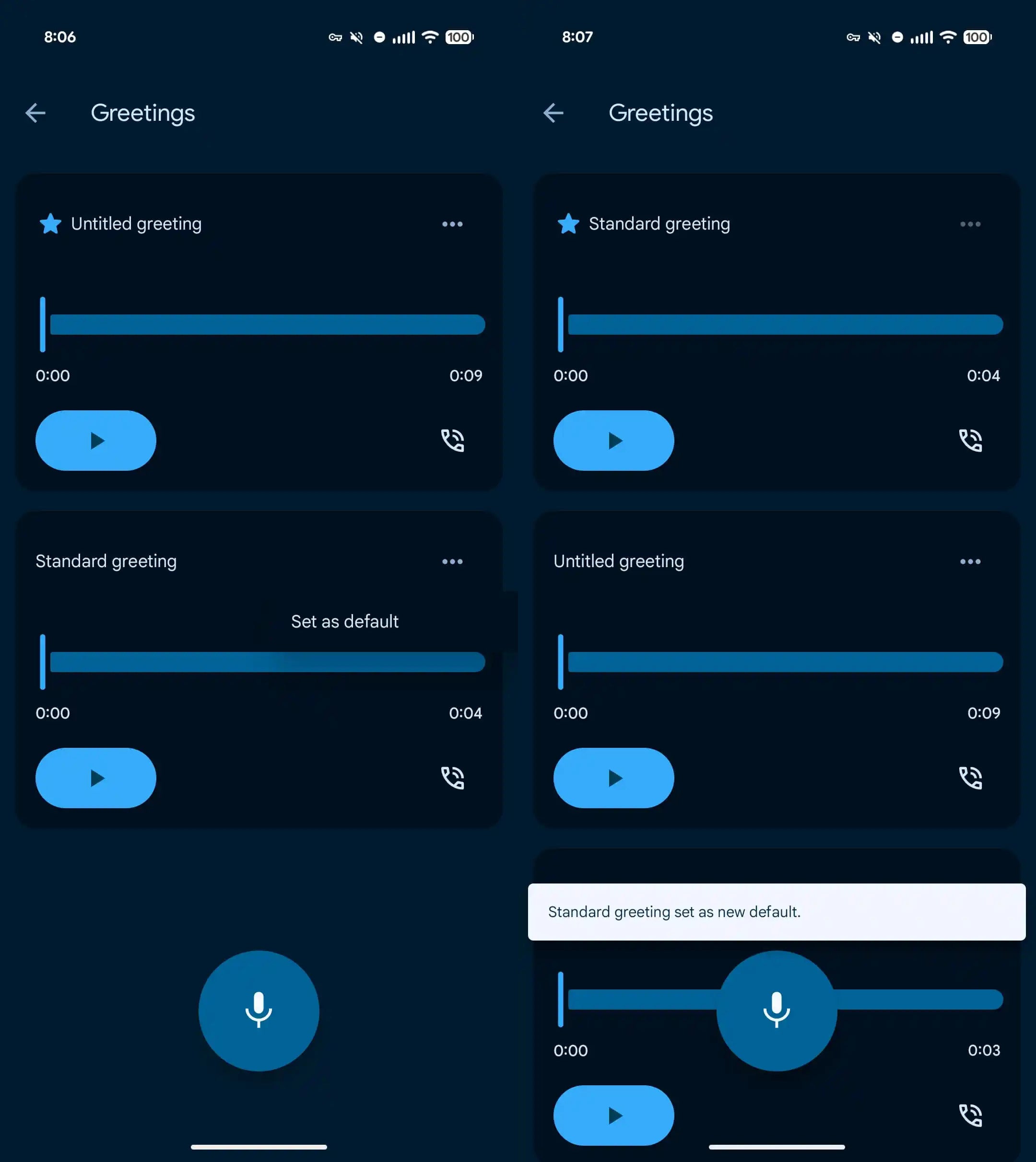 Custom greeting feature of Take a Message.