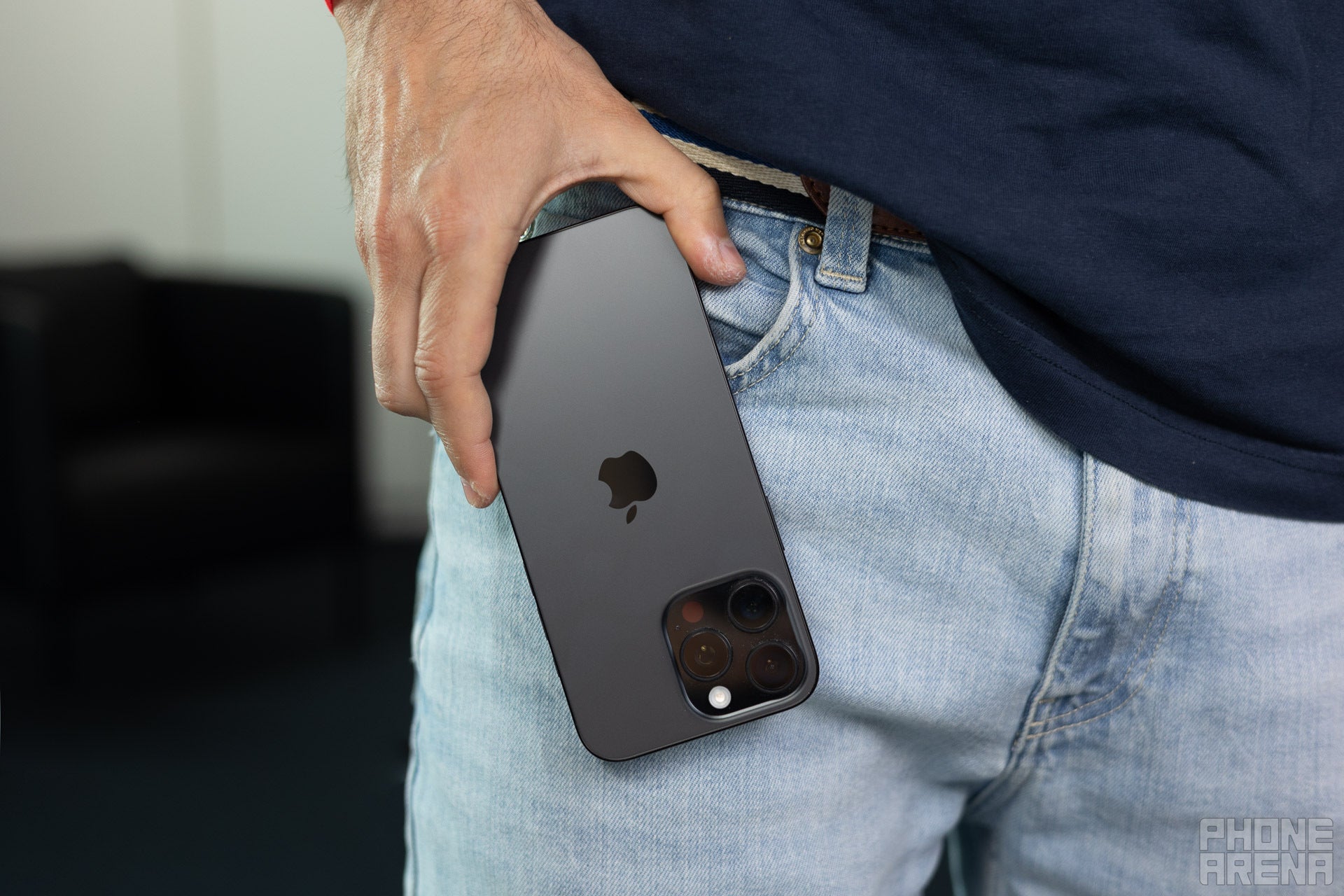 iPhone 16 Pro Max and pockets. | Image by PhoneArena - iPhone 16 Pro Max Size Guide: How does it compare to the iPhone 17 Pro Max with its camera plateau?
