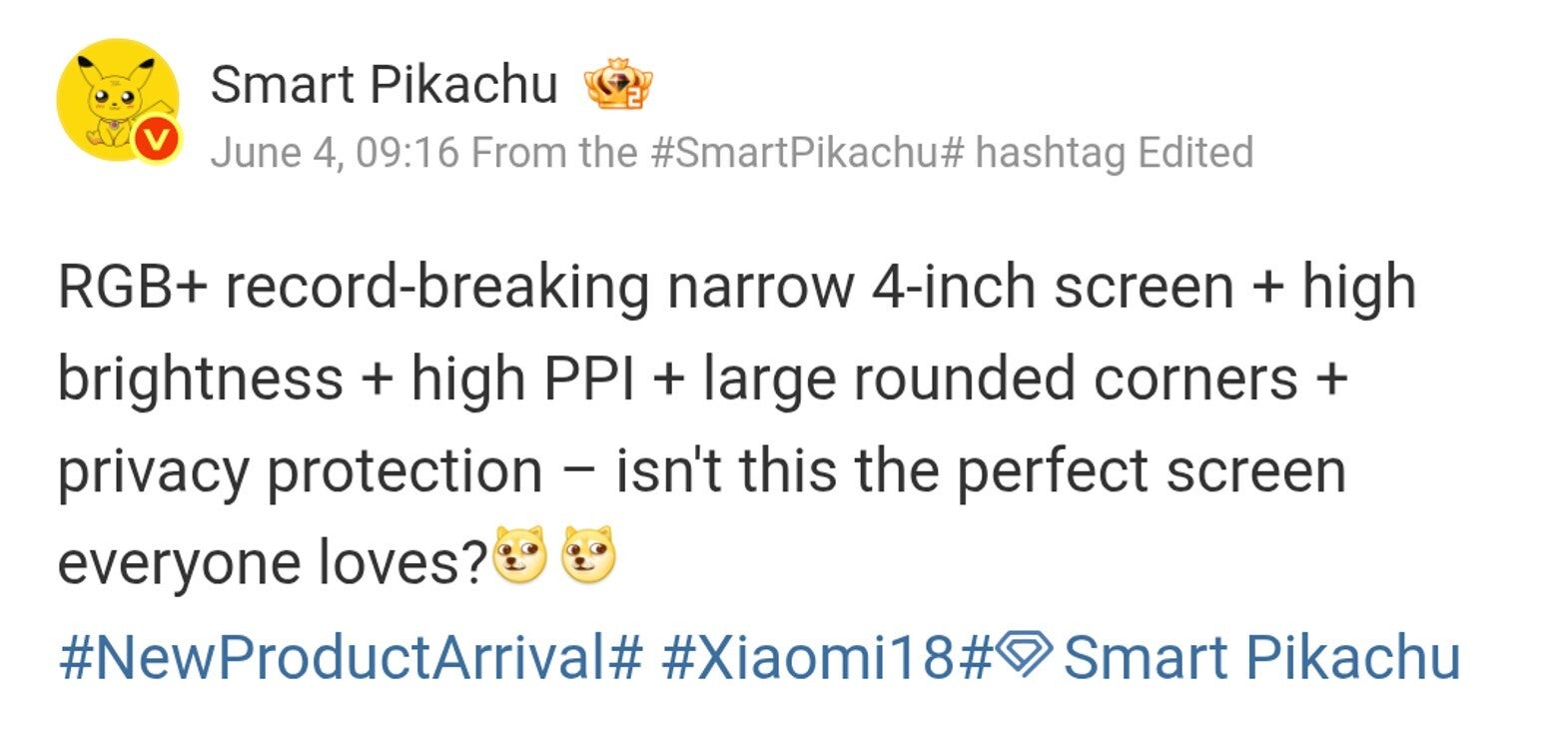 Smart Pikachu post about Xiaomi 18 Pro rear display.