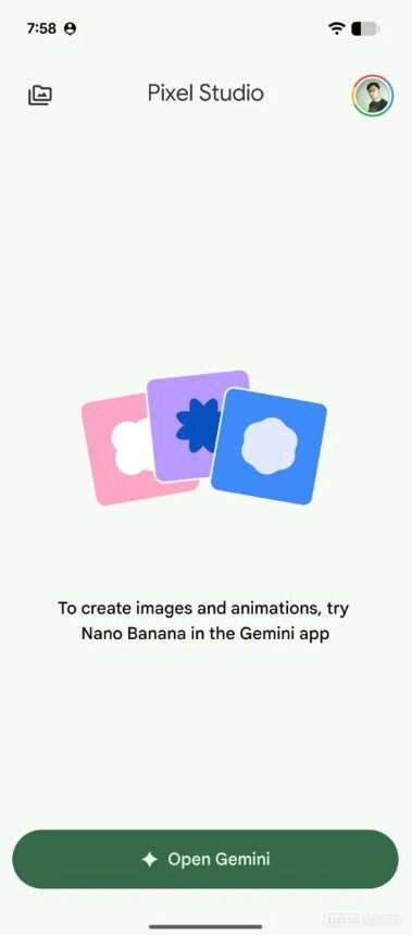 Pixel Studio app redirecting to Gemini. 