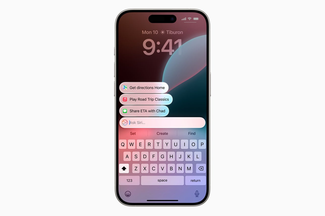 A user typing a request to Siri on an iPhone.