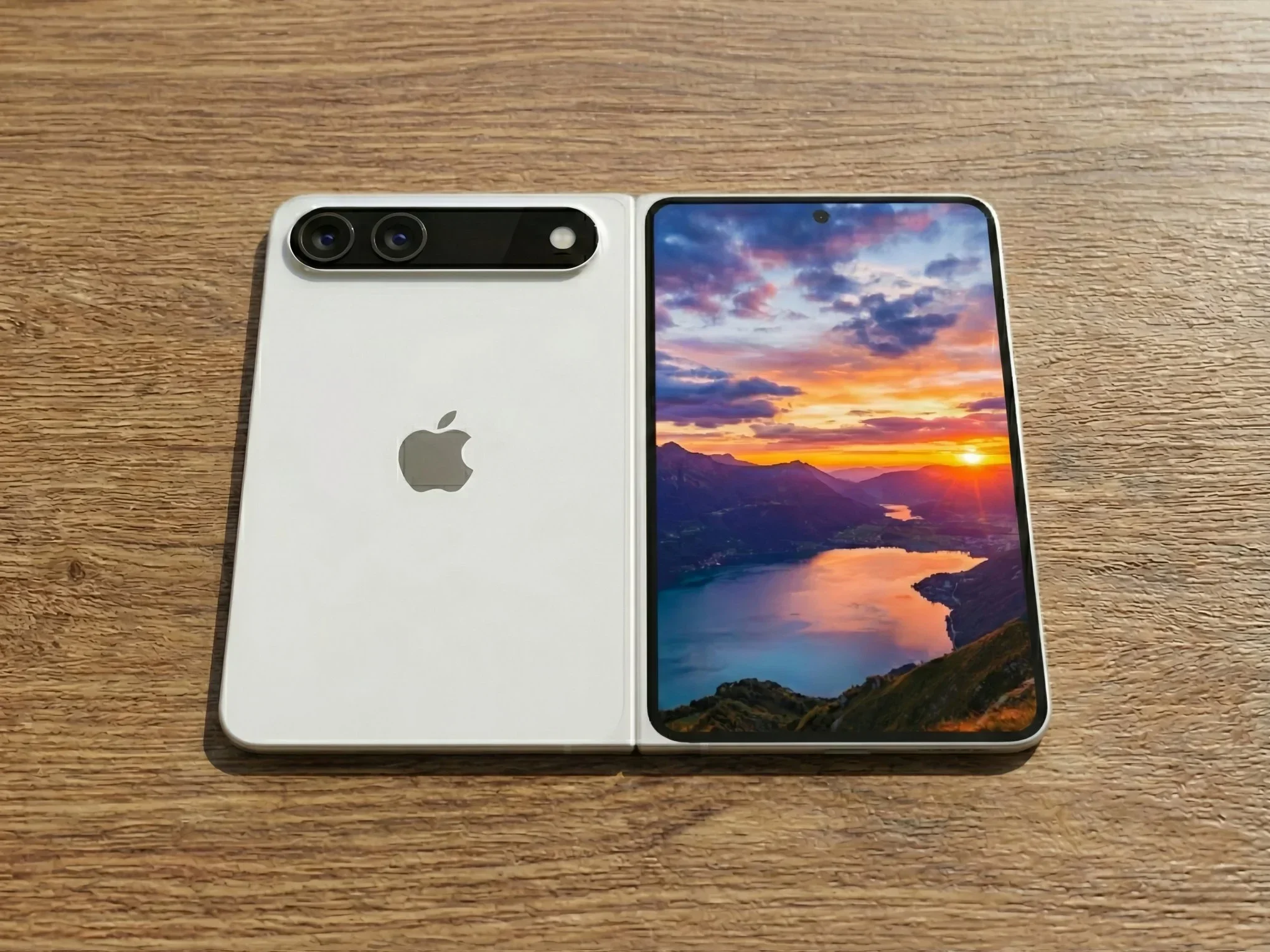 Digital drawing of a white foldable iphone.