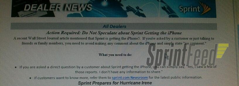 Sprint asks dealers to secretively deny to comment on iPhone 5 rumor