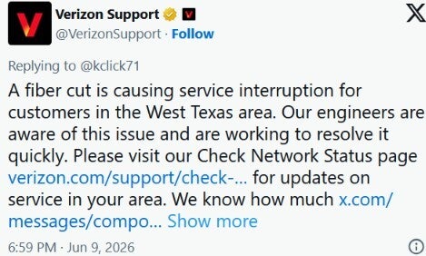 Verizon reveals the fiber cut that caused the outage. | Image by Verizon - Verizon down in parts of the U.S. (UPDATE-2)