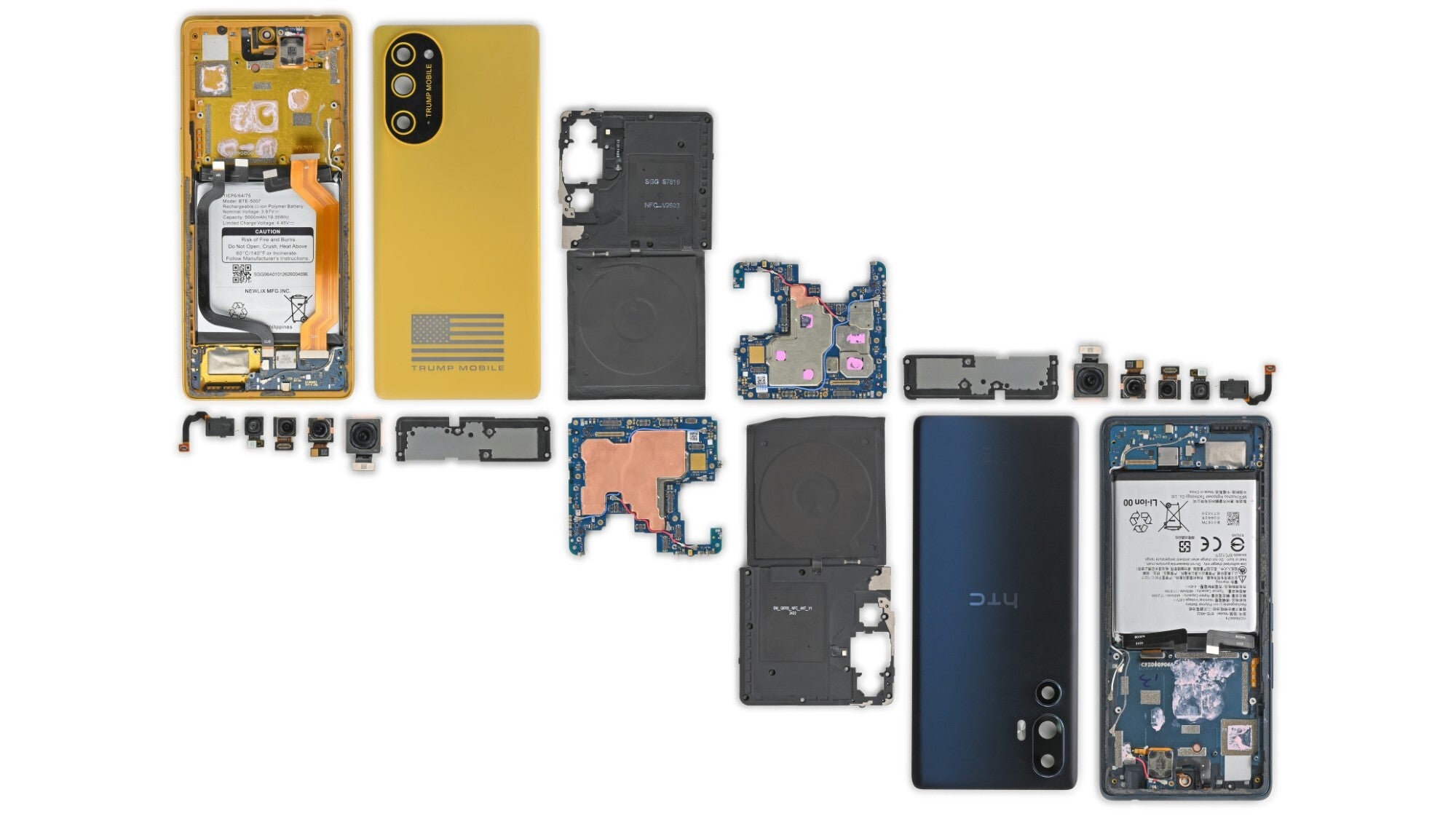 The Trump T1 Phone and the HTC U24 Pro torn down. | Image by iFixit - Trump T1 Phone is actually a copy of an old mid-range phone from a brand everyone used to love