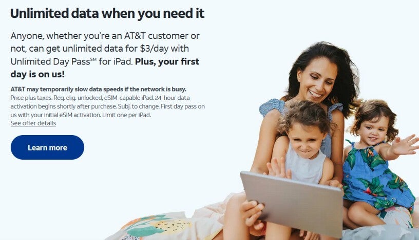 AT&amp;amp;T promotes its Unlimited Day Pass for iPad.