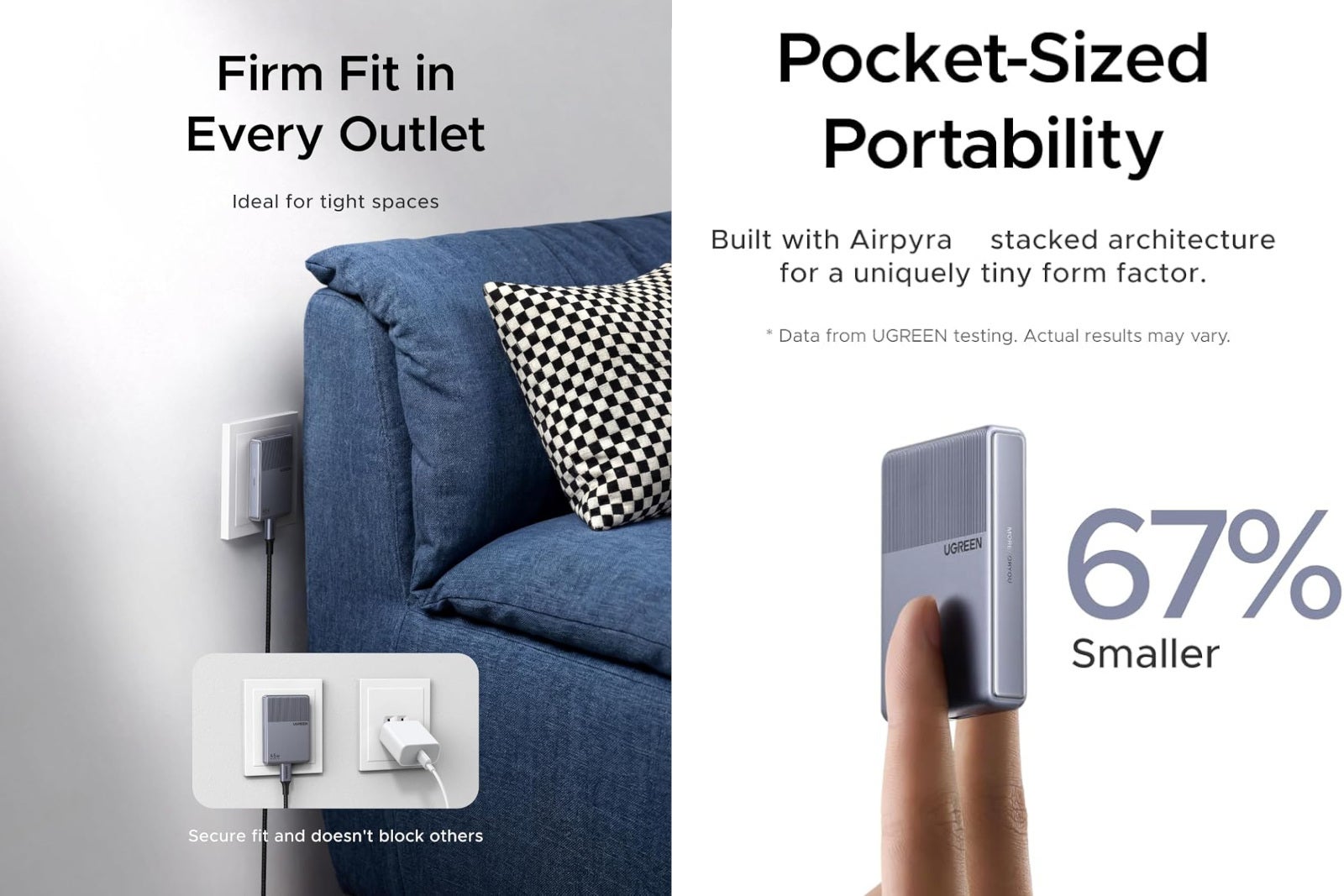 Flat build for a discreet fit anywhere. Retractable prongs for easy transport | Image by Ugreen - Awesome Prime Day tech gadget deals: up to 44% off from Ugreen