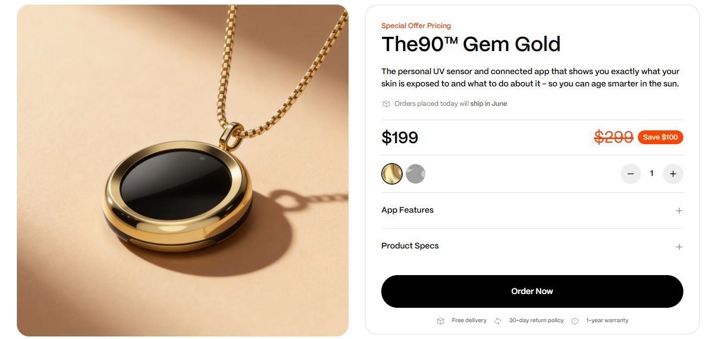 Even at $199 this gadget is not cheap. | Image by The90 - This smart pendant can save your skin from sunburn