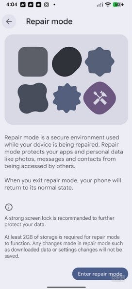 Screenshot shows the Repair mode feature that can fix a new Pxel Android 17 bug.