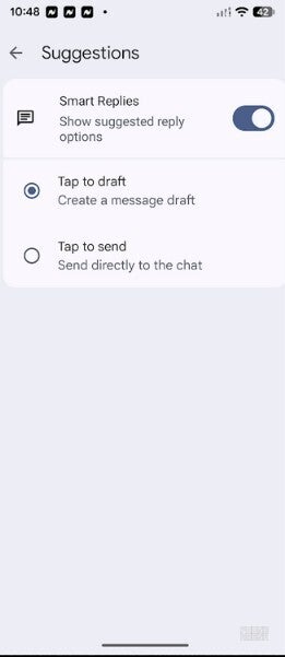 Settings page for new "Tap to draft" feature.