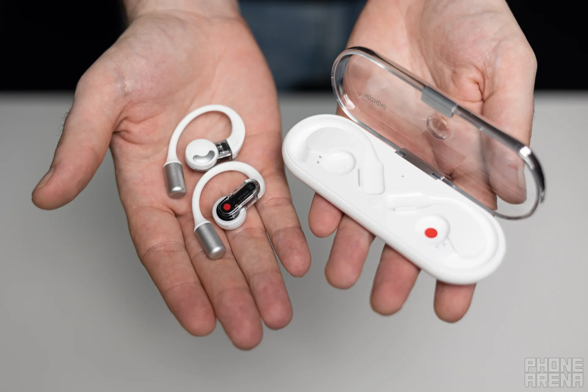 Unique and futuristic - the Nothing Ear (open). | Image by PhoneArena - Nothing Ear (open) gives you freedom at a great price this Amazon Prime Day