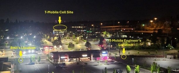Picture of the test being conducted on T-Mobile's campus.
