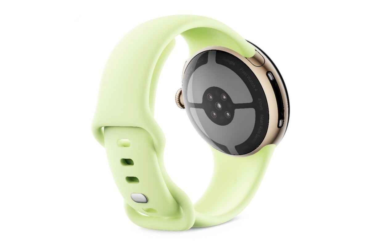 Pixel Watch 4 with Champagne Gold case and Lemongrass band
