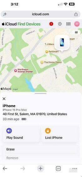 Find My map shows location of lost or stolen iPhone.