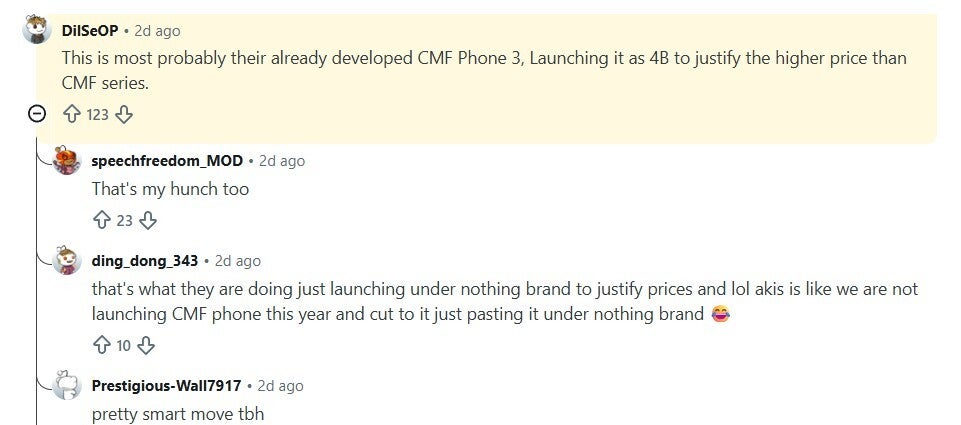 Comment about Phone 4b on Reddit.