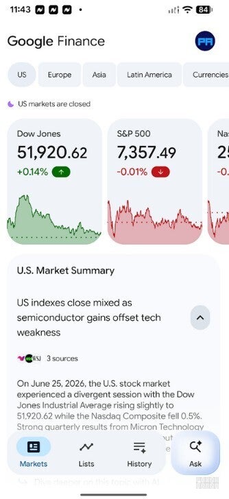 Screenshot from Google Finance app.