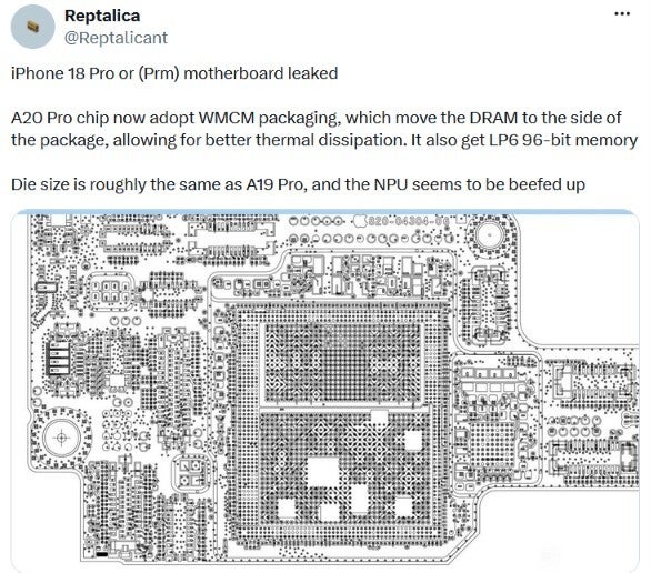 Tweet includes leaked image of iPhone 18 Pro&amp;#039;s motherboard.