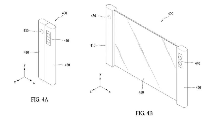 Samsung patent drawing of a phone screen stretching out sideways