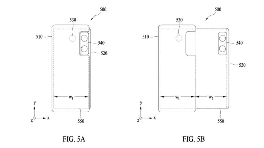 Samsung patent drawing of a phone body sliding apart for more screen