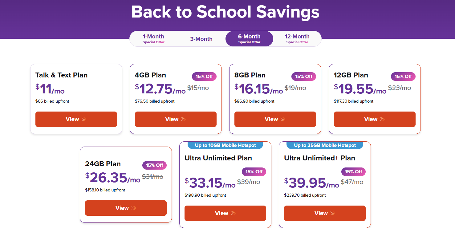 Big savings on the six-month solutions are now available. | Image by Ultra Mobile - Ultra Mobile slashes mobile plans by up to 30% for the back-to-school season