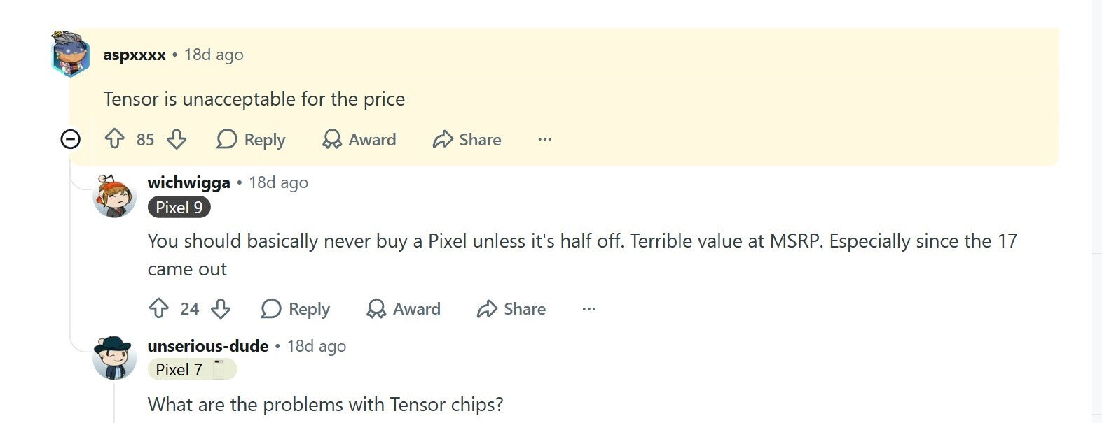 Complaints about Tensor chips.