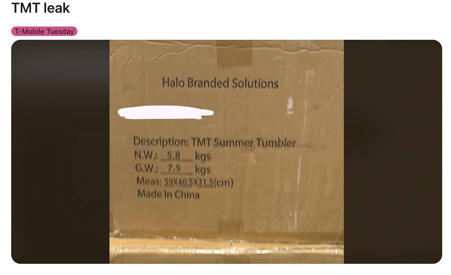 T-Mobile apparently sources most freebies from China. | Image by a Reddit - Even T-Mobile Tuesdays merch isn't free anymore