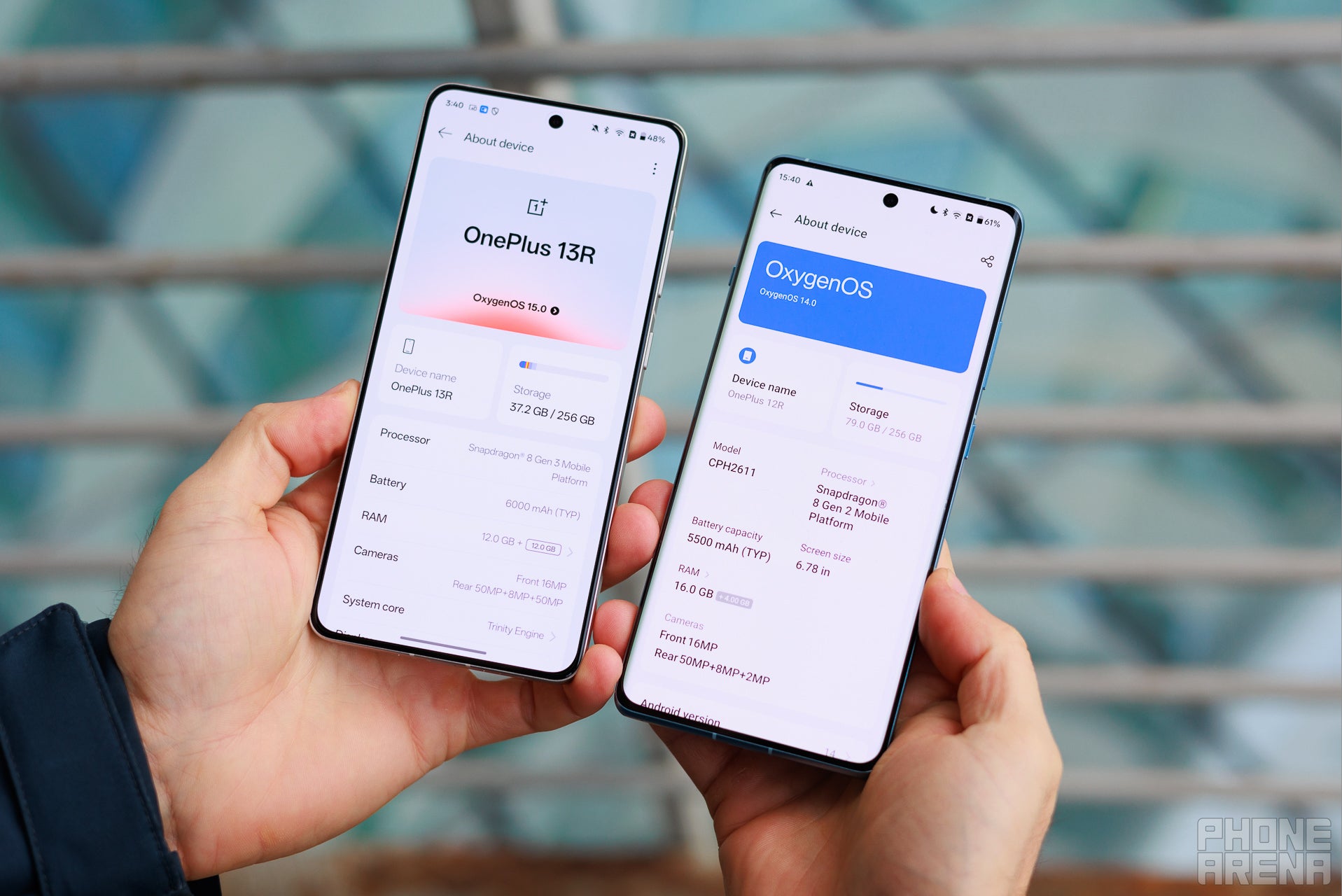 OxygenOS compared across the OnePlus 13R and OnePlus 12R. | Image by PhoneArena - New report warns OnePlus and Realme owners about a coming software shakeup