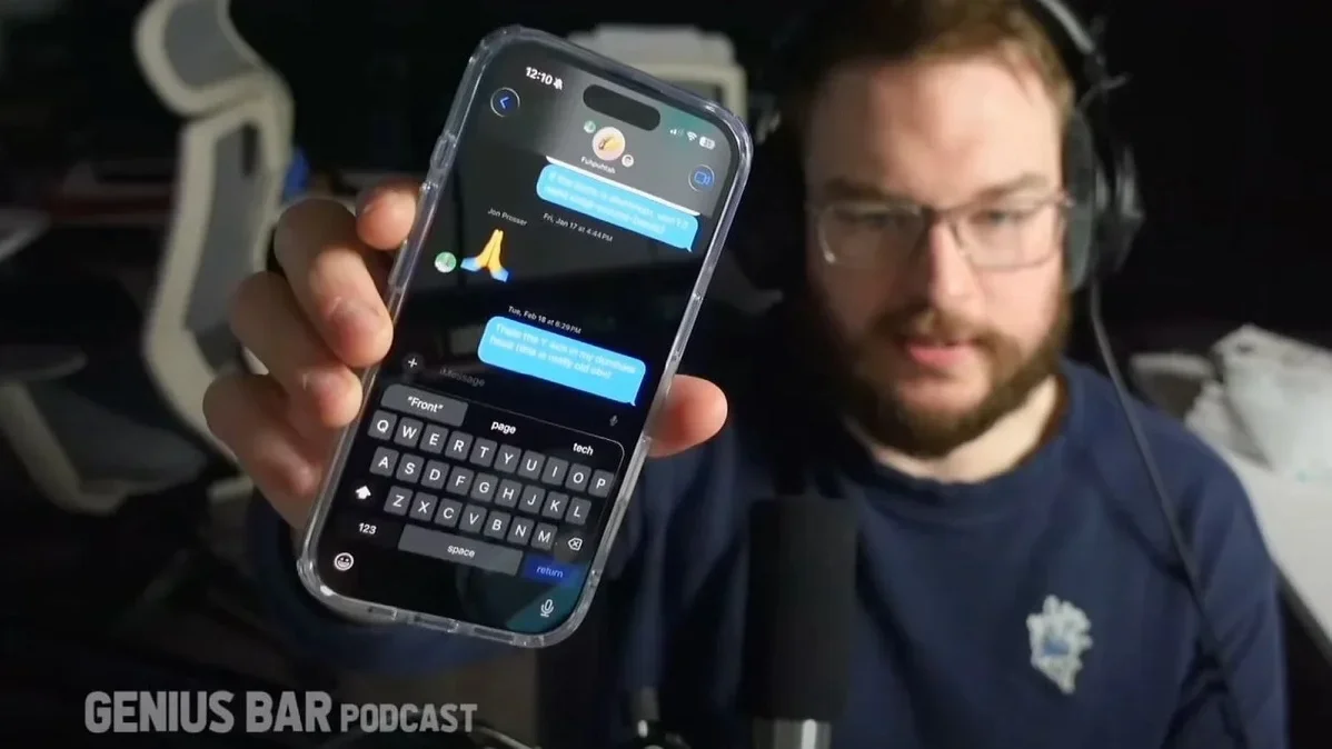 FPT's Jon Prosser shows off a mock-up of the iOS 26 Messages app before the OS was released.