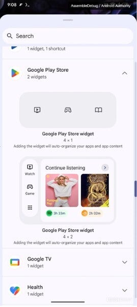 Screenshot shows how the individual Collections category widgets will be offered in the near future.