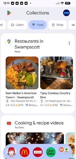 The Food Collections category on an Android phone.