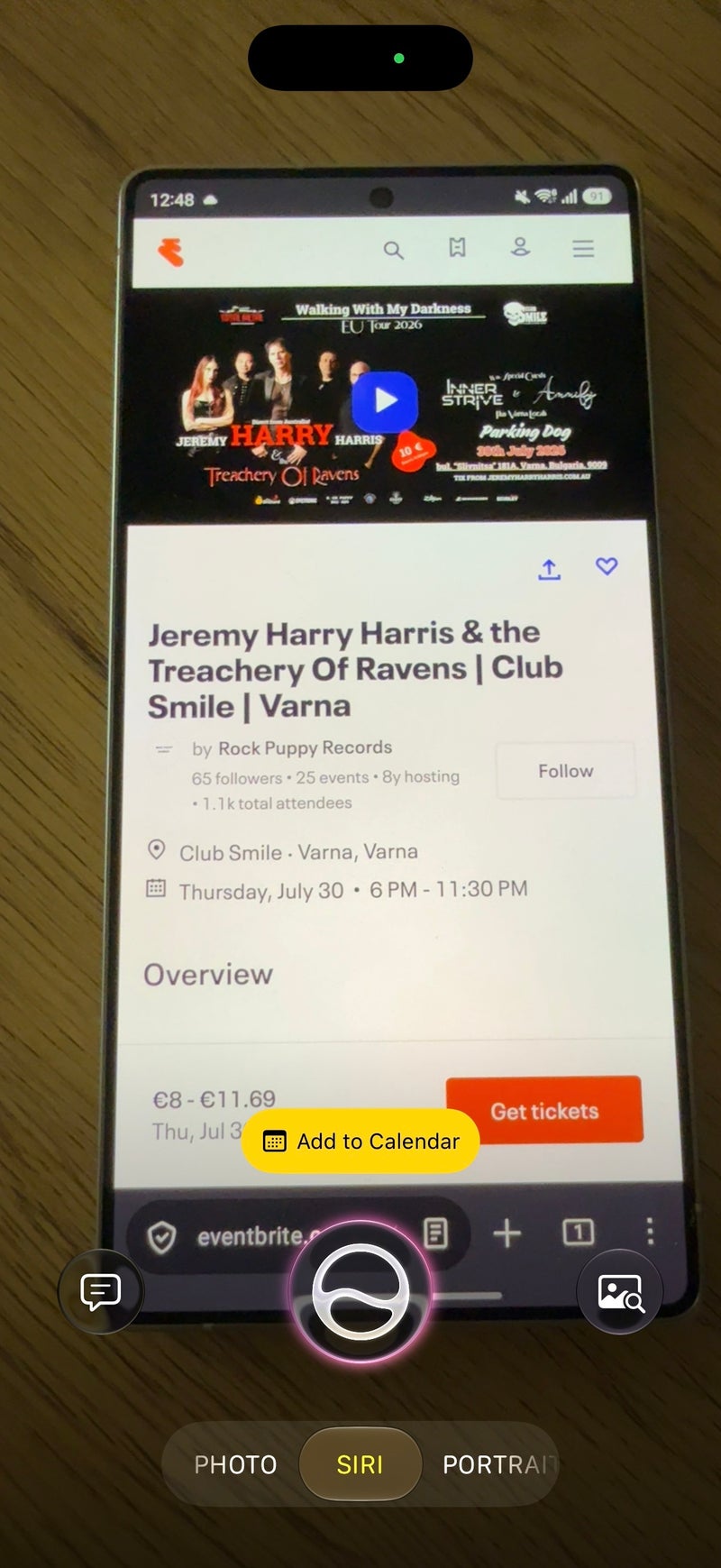 It works by capturing a flyer, a poster, or even another phone screen.