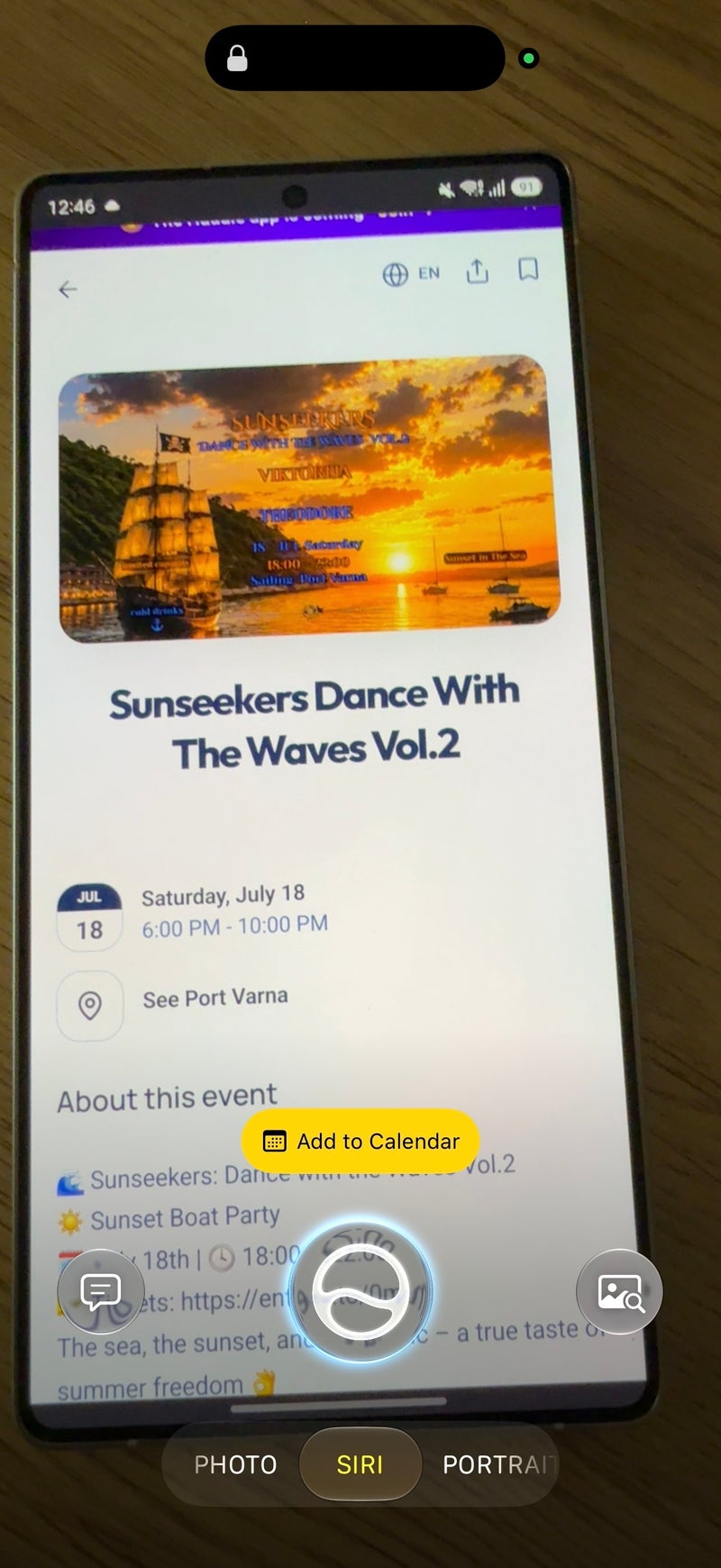 It works by capturing a flyer, a poster, or even another phone screen.