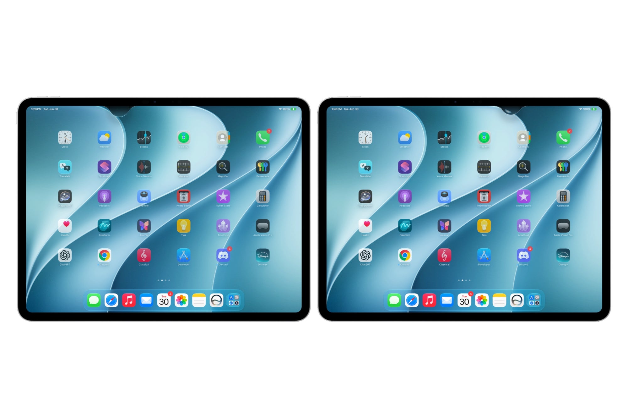 iPad top edge showing the new Notification Center and Siri AI zones