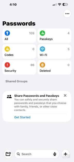 Screenshot from Passwords app in iOS 27 Beta 3.