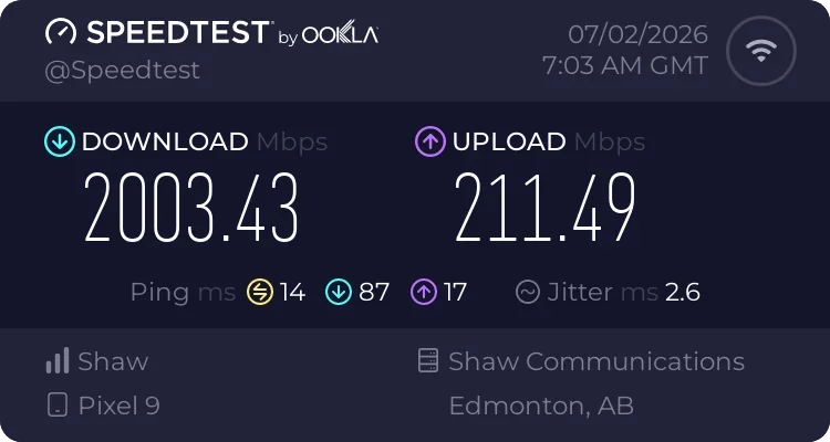 Pixel 9 can get over 2,000 Mbps download speeds with Android 17. | Image by u/Dry-Property-639 on Reddit - Android 17 may be the reason your phone&rsquo;s internet speeds get ridiculously fast