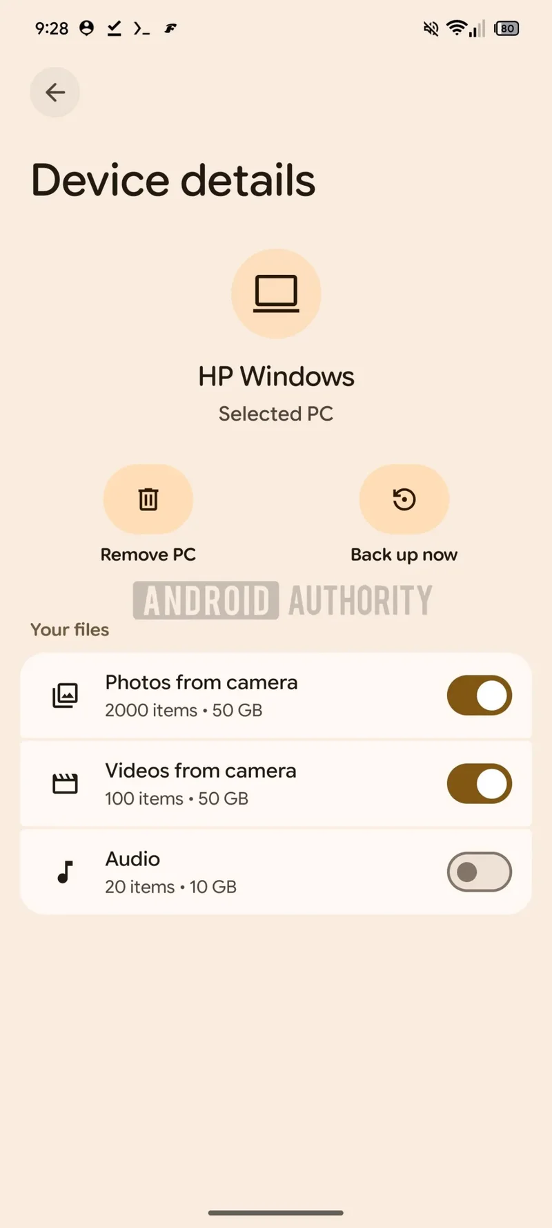 The Automatic backup feature in action.