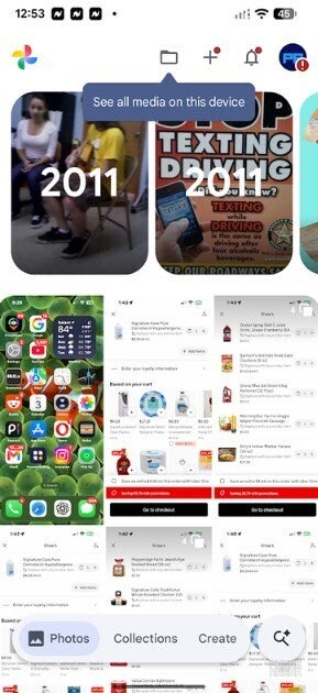 Screenshot showing redesigned Google Photos floating bar on the bottom.