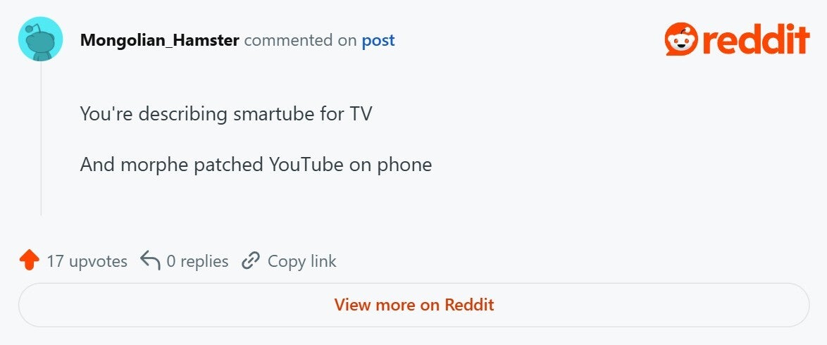 User recommending to use Morphe on smartphone.