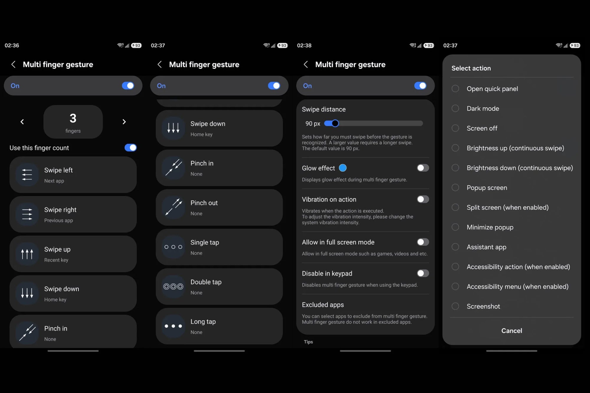 One UI 9 Home Up multi-finger gesture settings screenshots