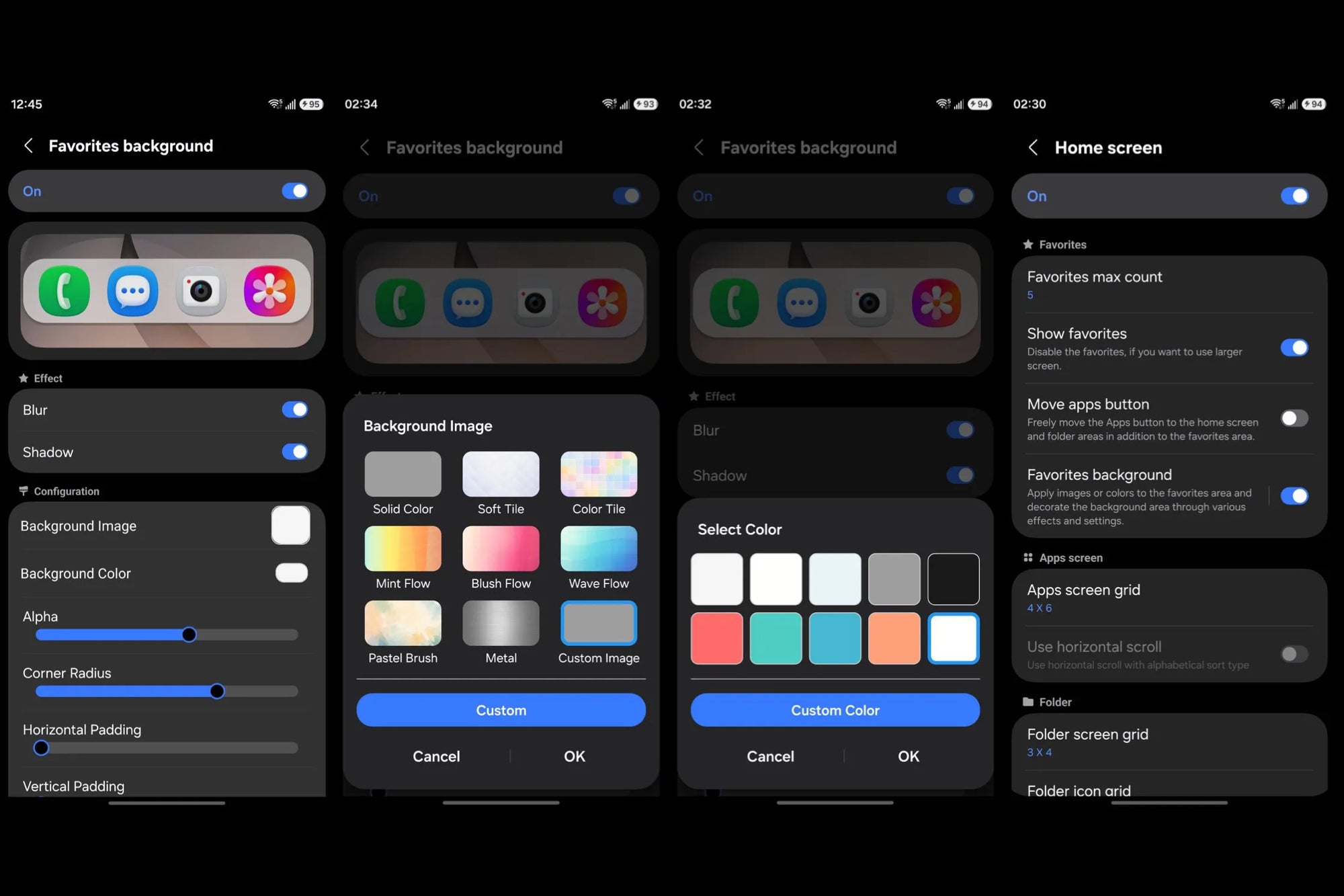 One UI 9 Home Up dock background customization settings screenshots