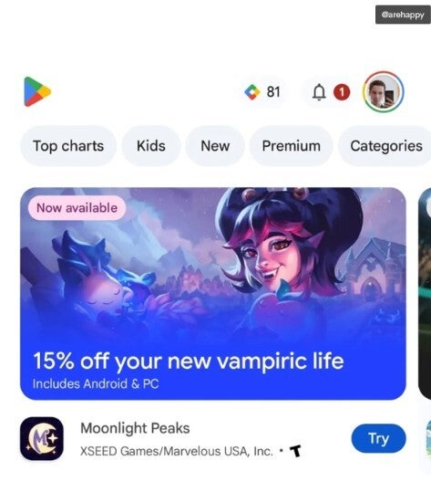 Screengrab showing some of the new Play Store UI.