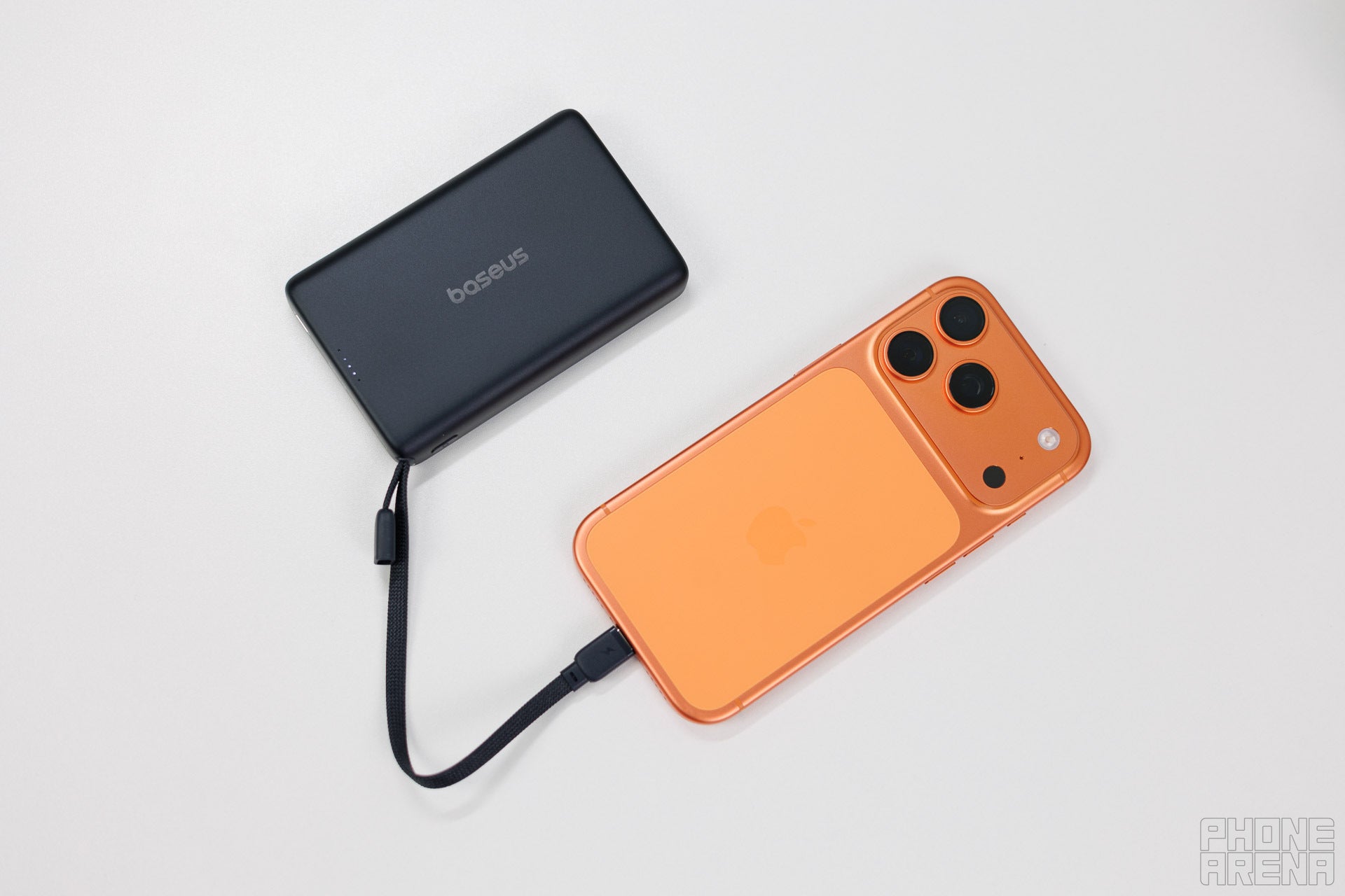 The integrated lanyard cable is always ready for fast charging! | Image by PhoneArena - The super-thin power bank that matches your phone: Baseus PicoGo Air