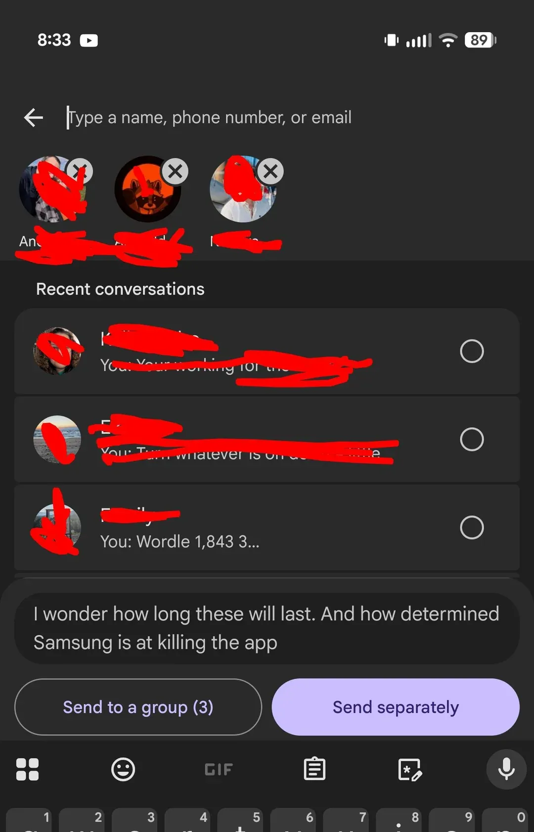 The new Google Messages sharing menu | Image by u/seeareeff on Reddit - Latest Google Messages update comes with a sharing menu change your group chat will love