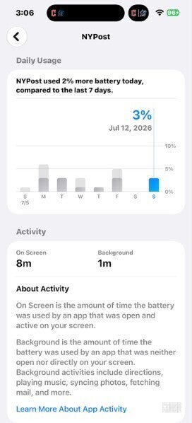 Screenshot shows built-in battery diagnostics on iPhone.
