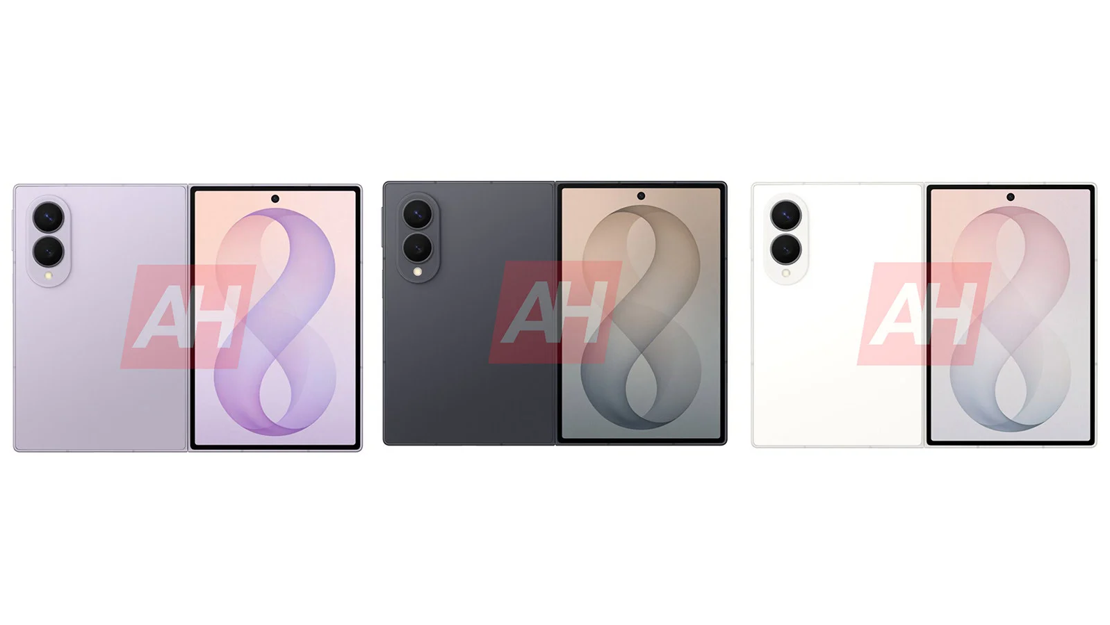 Render of the wide Galaxy Z Fold 8 foldable phone in lavender