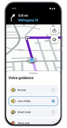 Screenshot shows Waze's new "Less Chatty" Mode.