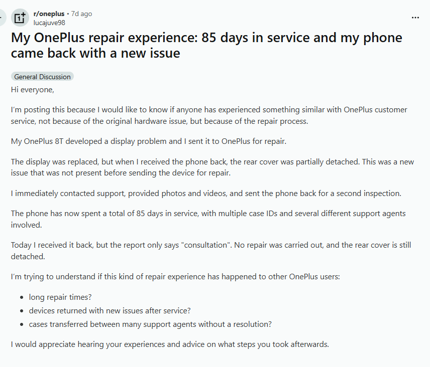 Not every fan has had a positive experience with the OnePlus support community. | Image by lucajuve98 - The warning every OnePlus owner ignored is reportedly becoming reality this week