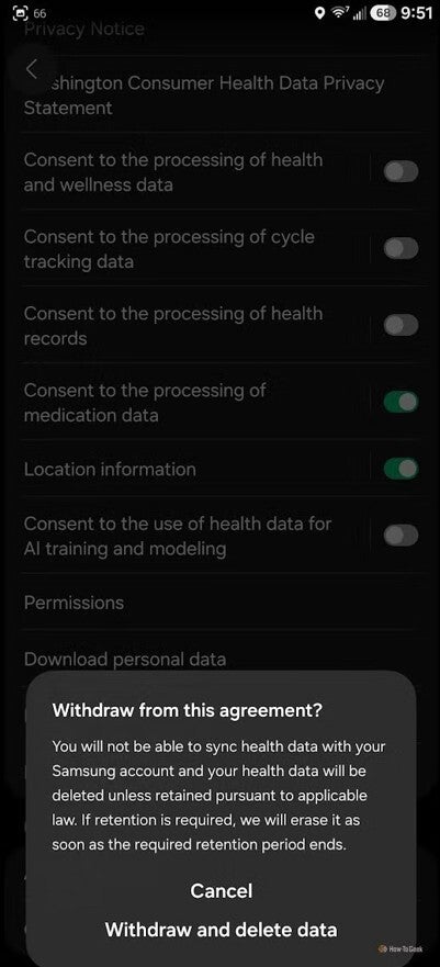 Warning in the Samsung Health app.